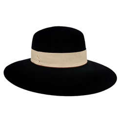 Velour Lapin Felt Hat with Grosgrain Belt and Leatherette Trim Model Jeanne