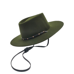 Tucson Flat-Winged Wool Felt Telescope Hat with Under Throat Lace and Studs